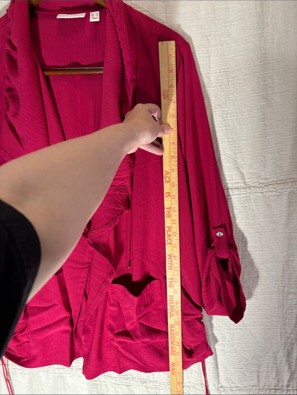 Susan Graver Raspberry Rose Crinkled Woven Drape Front Cardigan NWOT - Picture 8 of 12
